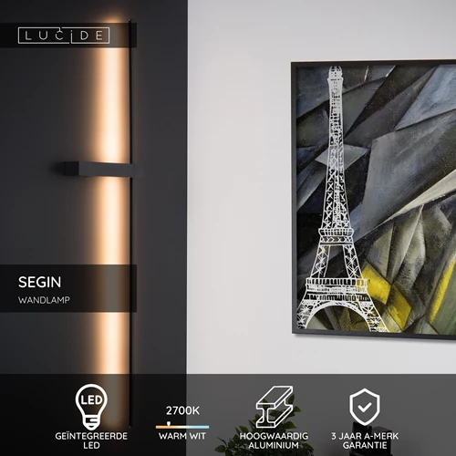 Lucide SEGIN - Wandlamp - LED - 1x10W 2700K - Zwart - USP